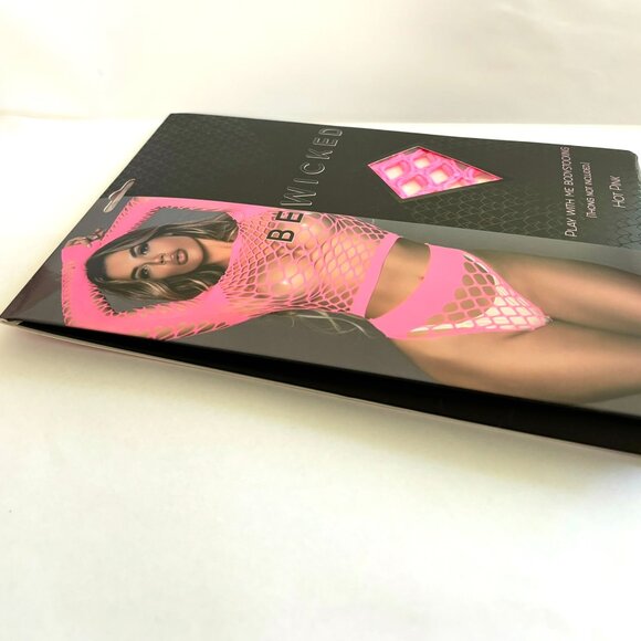 NWT Be Wicked sexy "Play with me" 2-piece fishnet lingerie set, Neon Pink - Picture 5 of 5